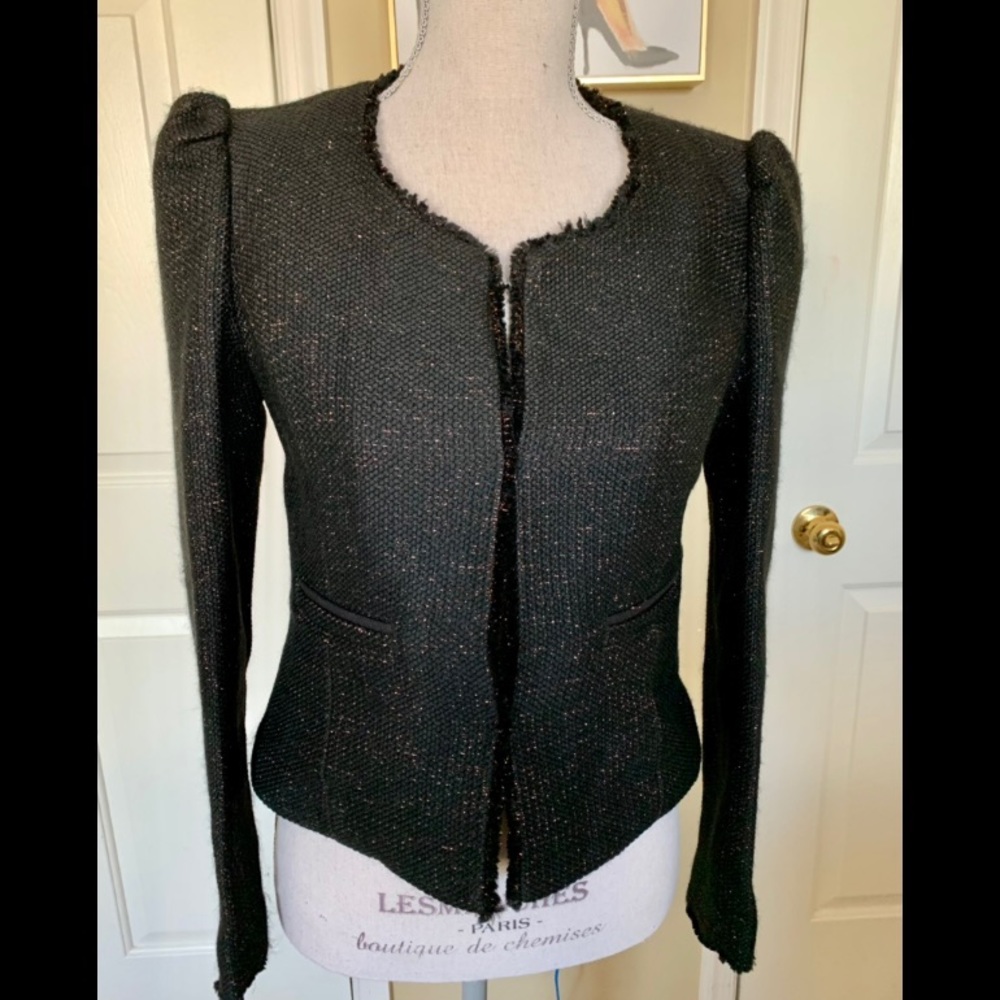 Joes Womens Shoulder Padded Long Sleeve Open Front Blazer Black Size Small